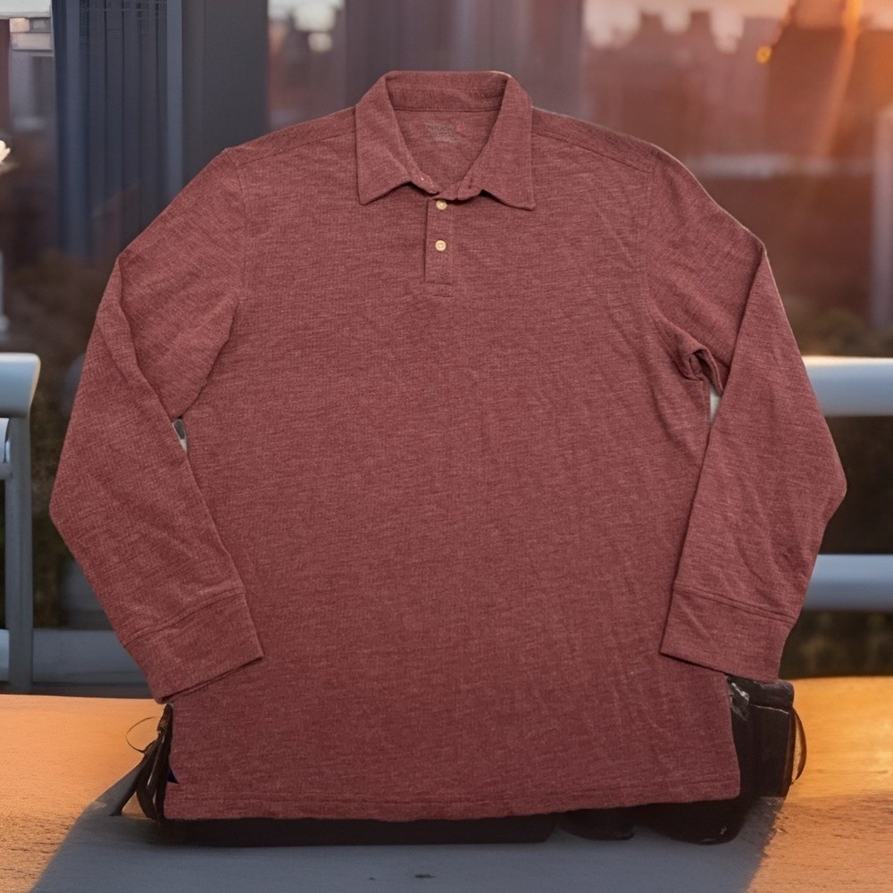 UNTUCKit Dao Polo Shirt Mens Large Maroon Red Long Sleeve Cotton Blend‎
